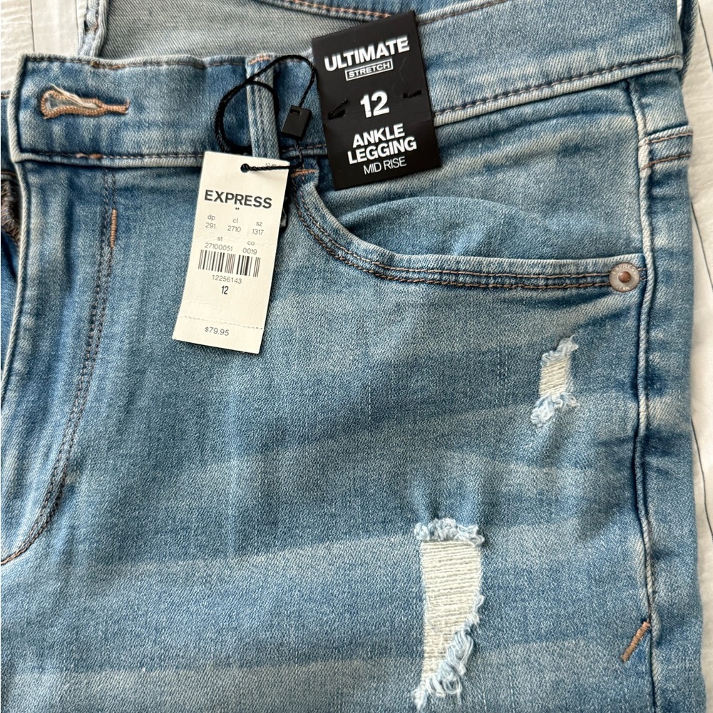 Express Mid Blue Distressed Ankle Jeggings